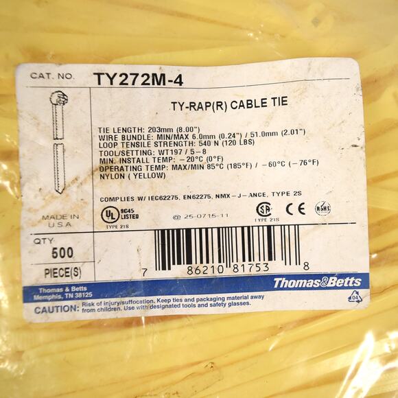 Cable Ties 8" Yellow Thomas & Batts Partial Bag of 450+  TY272M-4 Heavy Duty - Picture 2 of 4